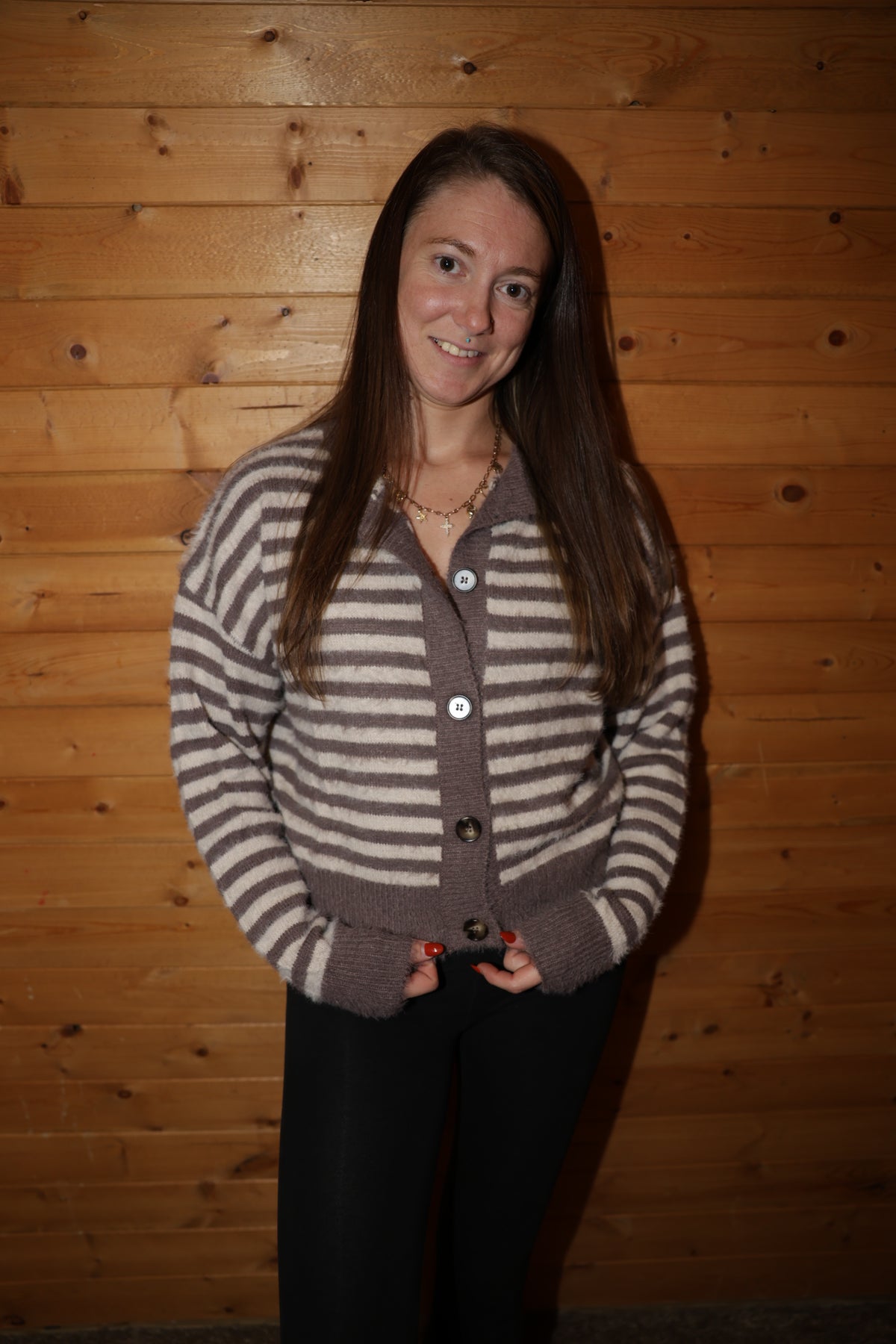 Stripe Fuzzy Knit Cardigan