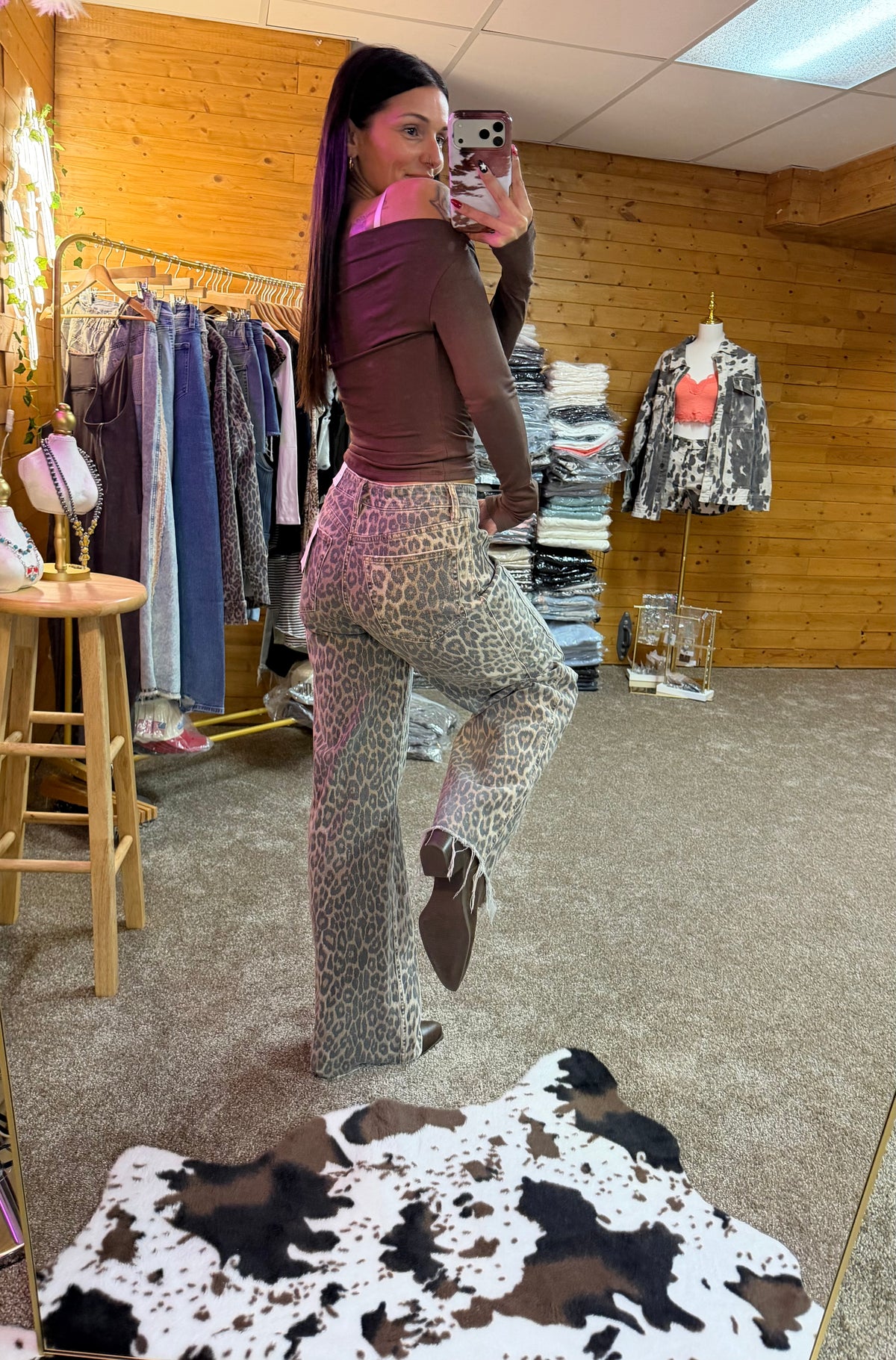 Wild Side High Rise Leopard Wide Leg Jeans