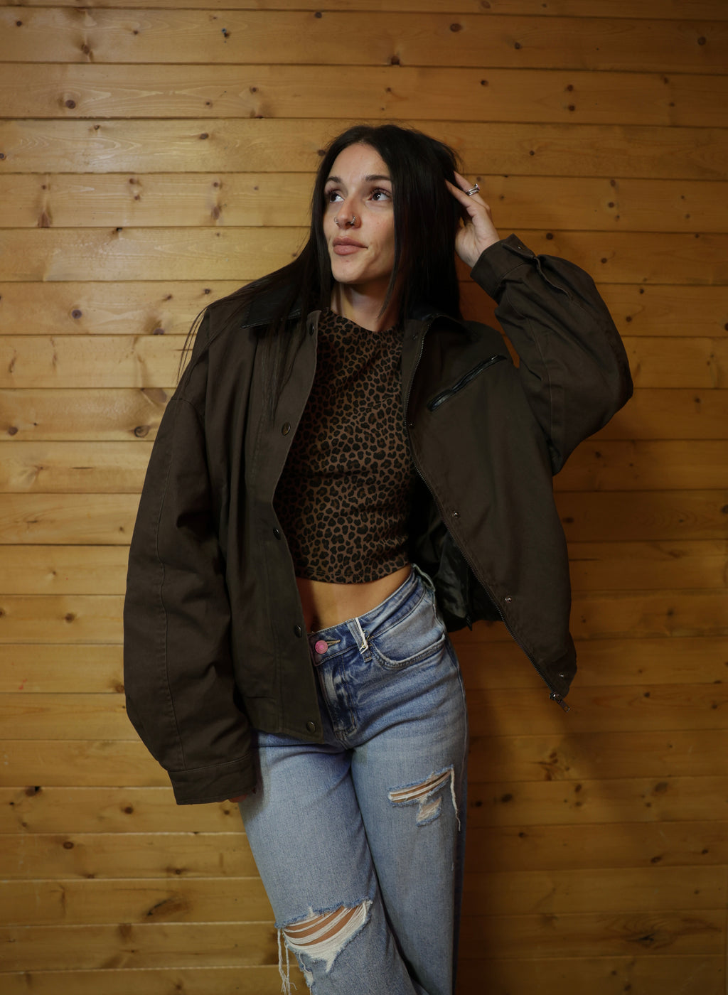 Contrast Collar Zip Jacket