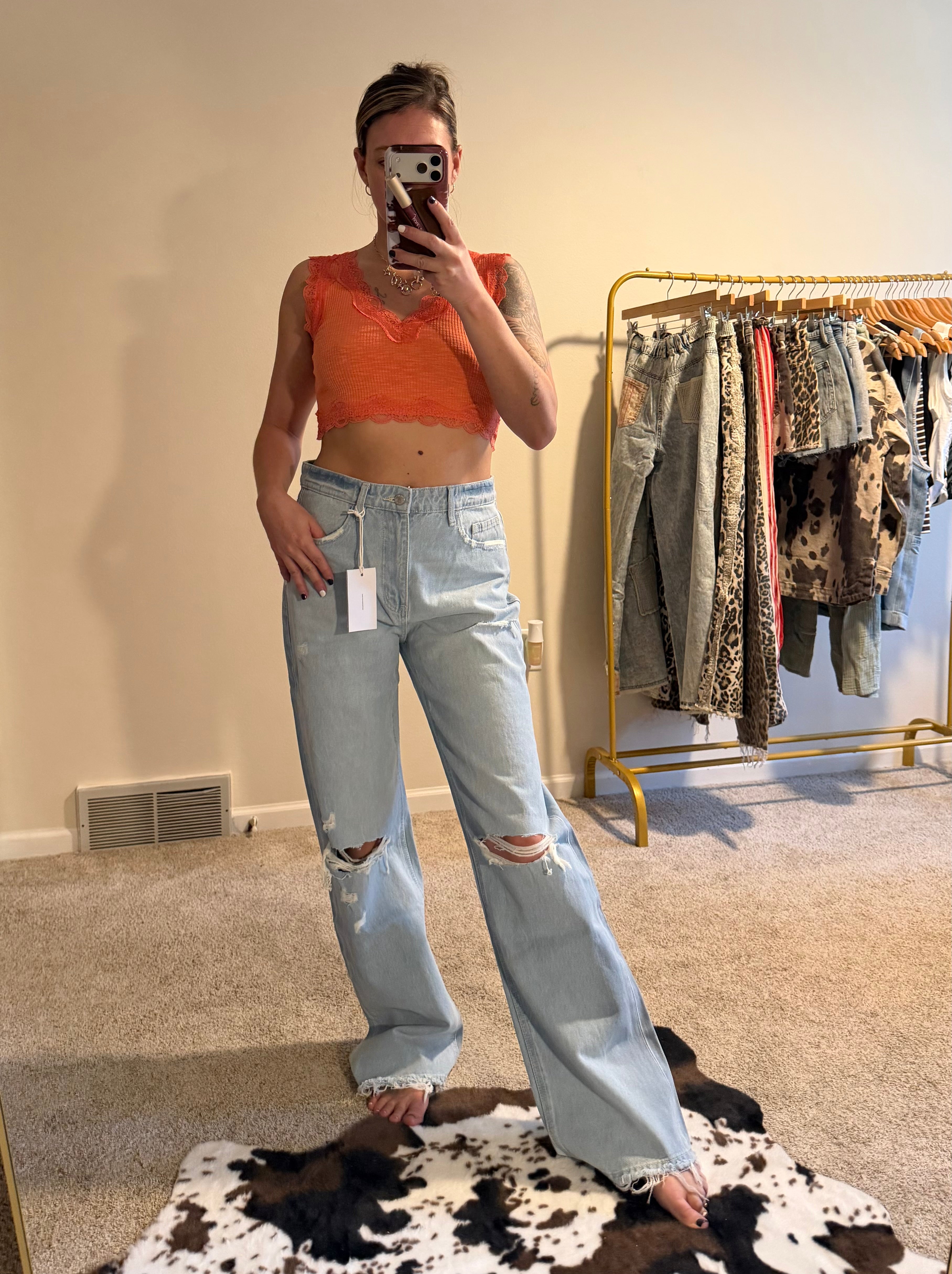 Lace Trim Ribbed Crop Top