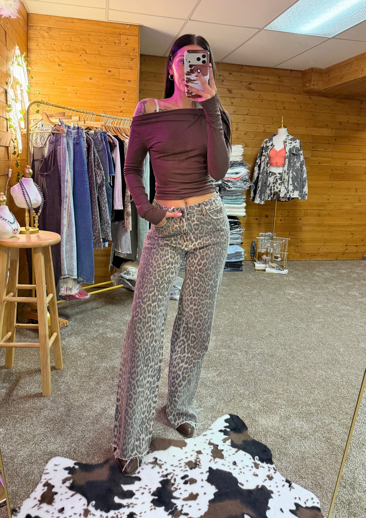 Wild Side High Rise Leopard Wide Leg Jeans