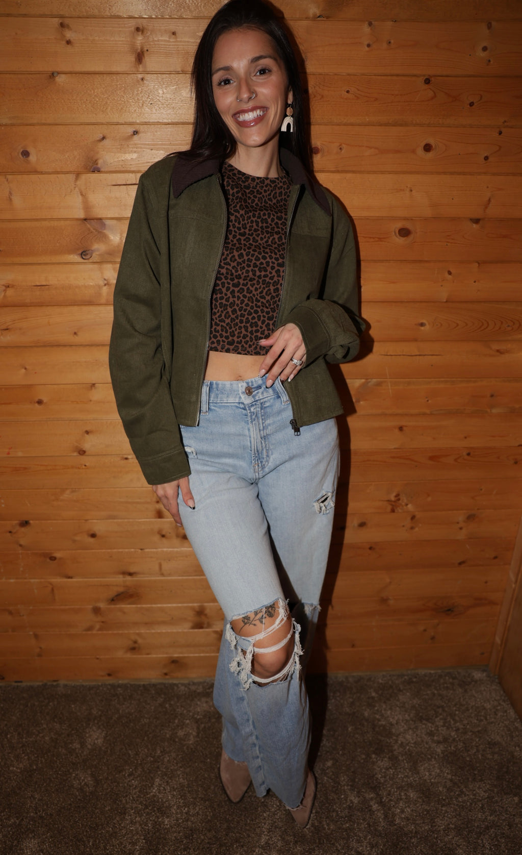 Olive Corduroy Collar Jacket