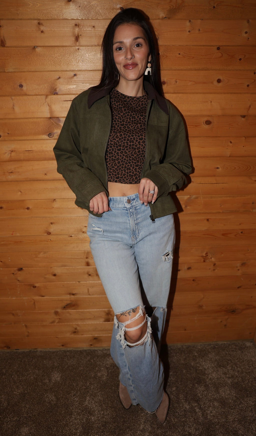 Olive Corduroy Collar Jacket