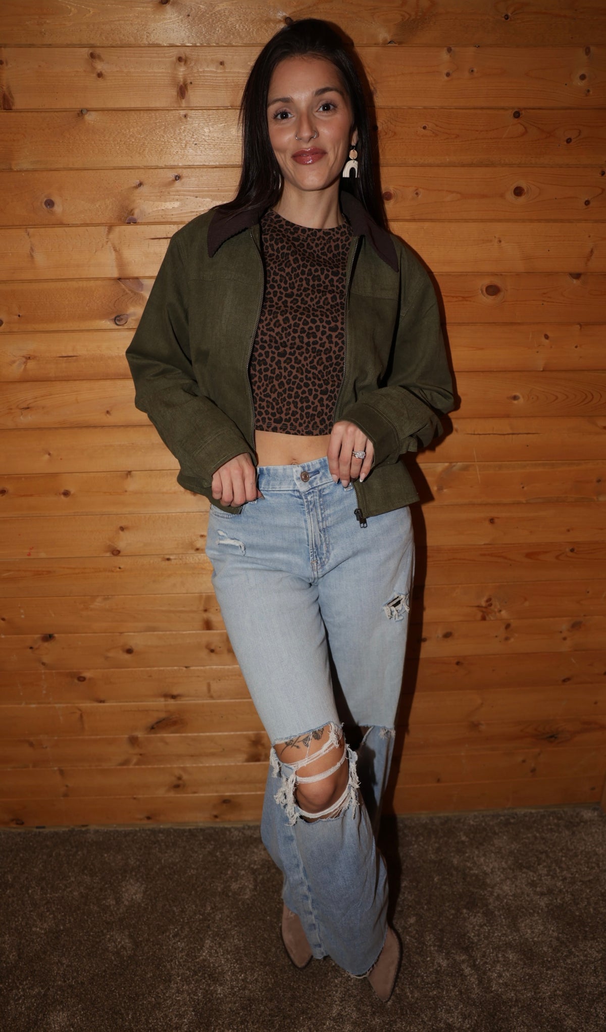 Olive Corduroy Collar Jacket