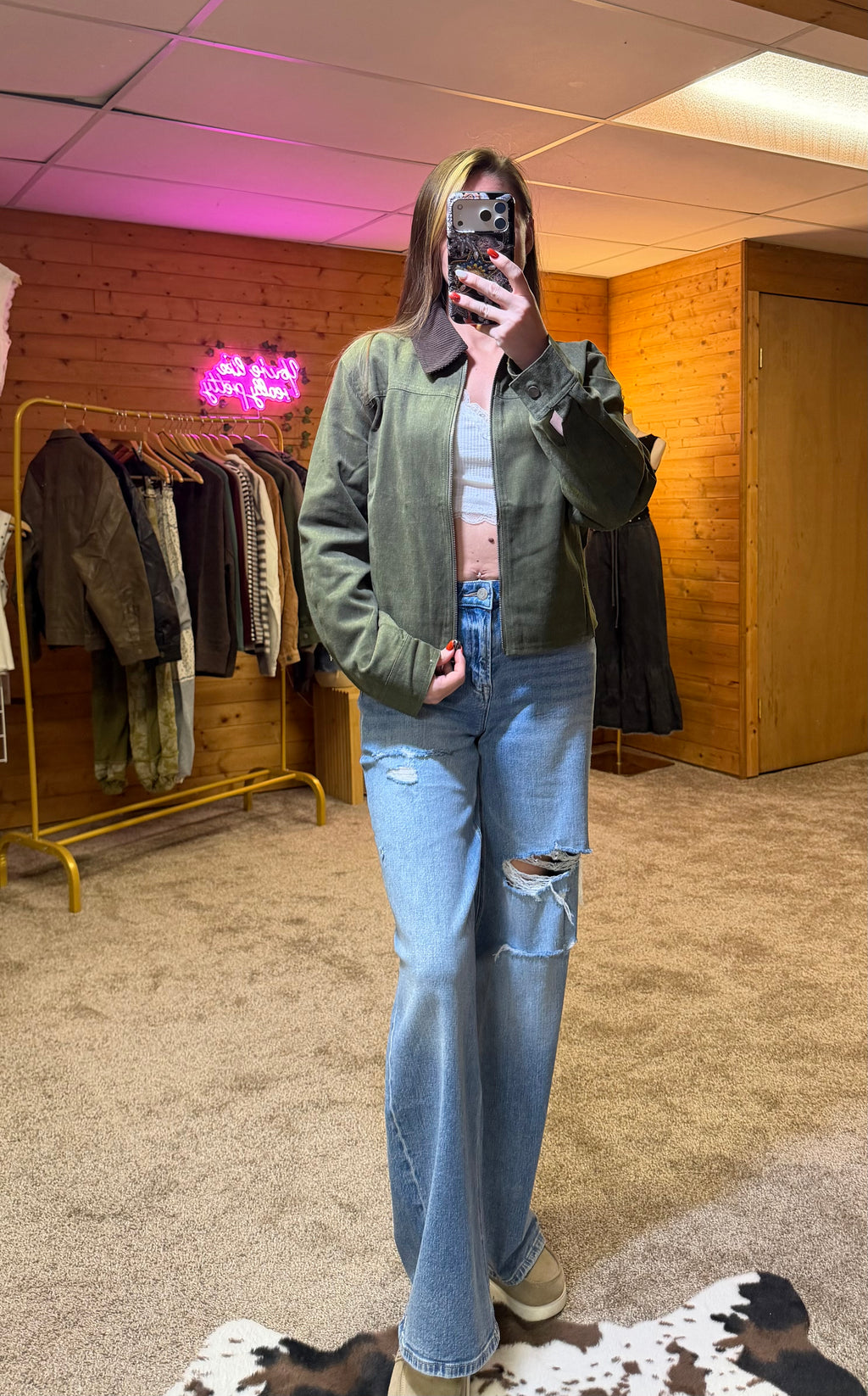 Olive Corduroy Collar Jacket