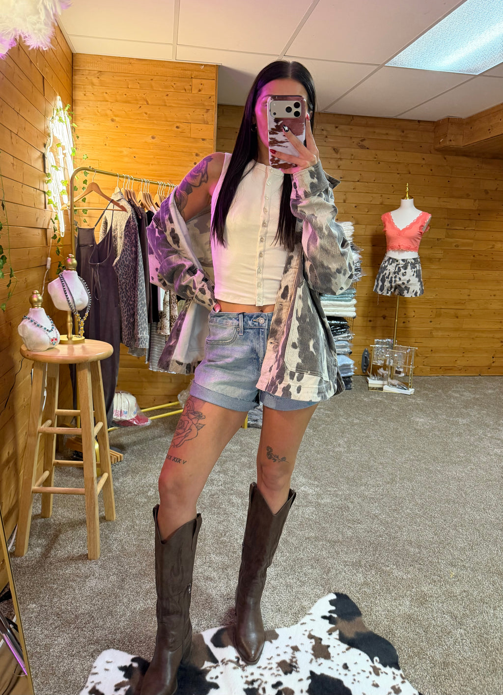 Hidden Jeans Cow Print Oversized Shacket