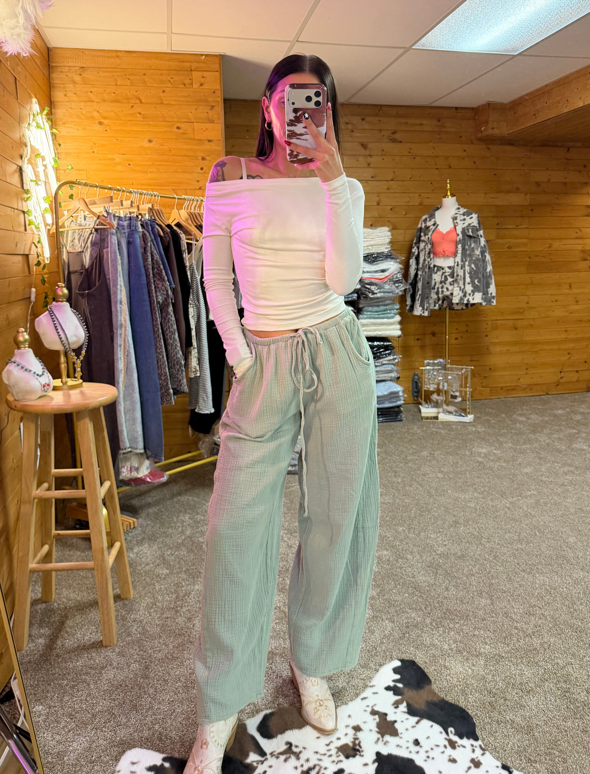 Pintuck Boat Neck Knit Top