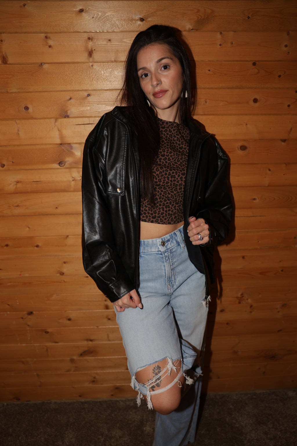 City Nights Faux Leather Bomber