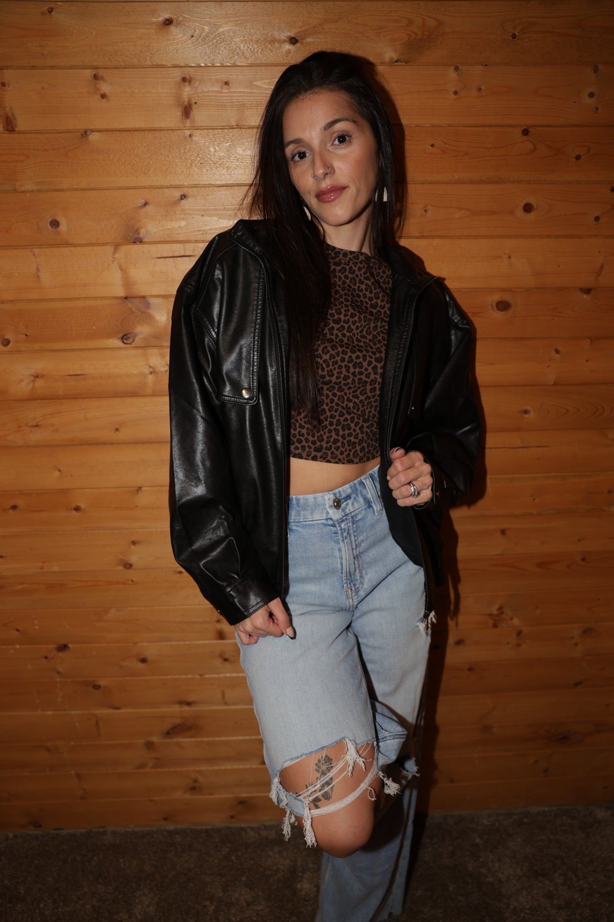 City Nights Faux Leather Bomber