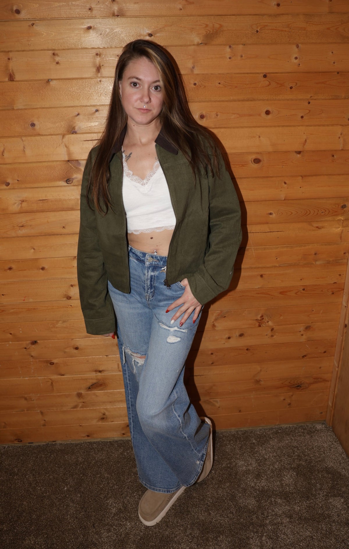 Olive Corduroy Collar Jacket