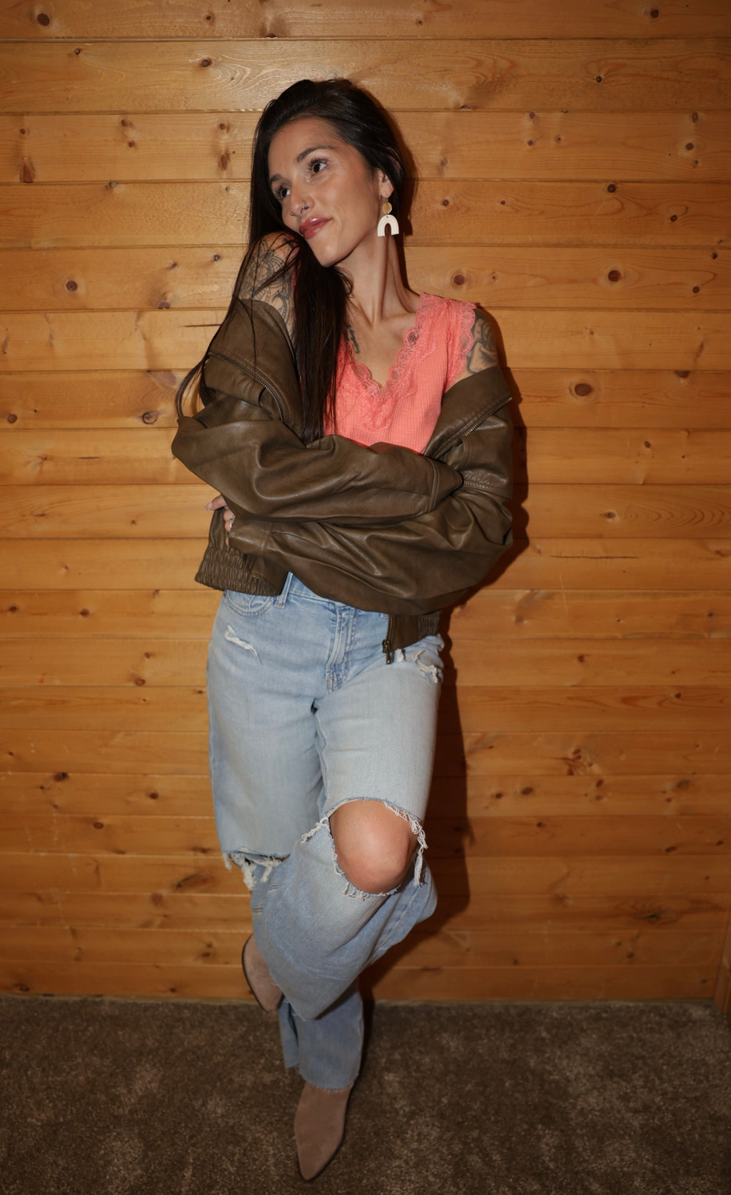 City Nights Faux Leather Bomber