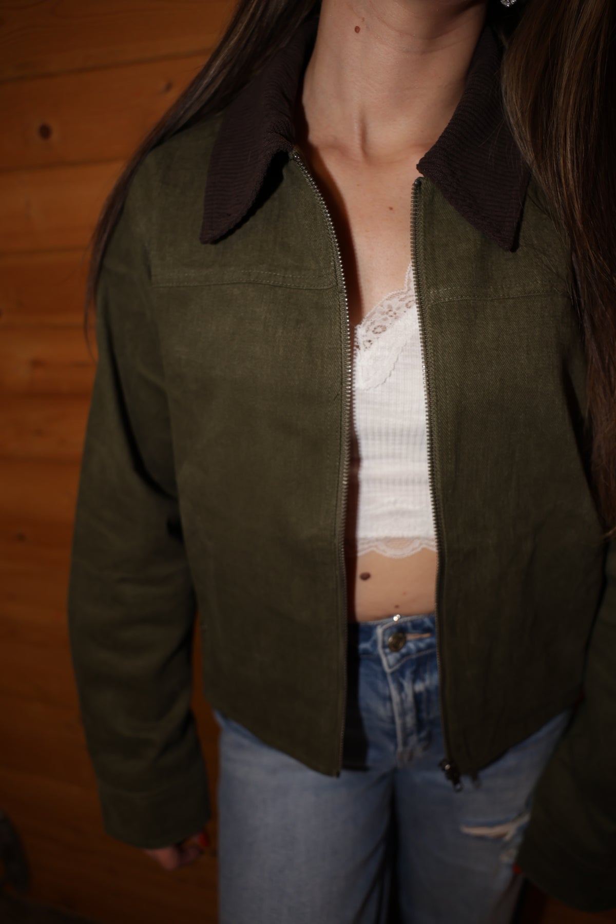 Olive Corduroy Collar Jacket