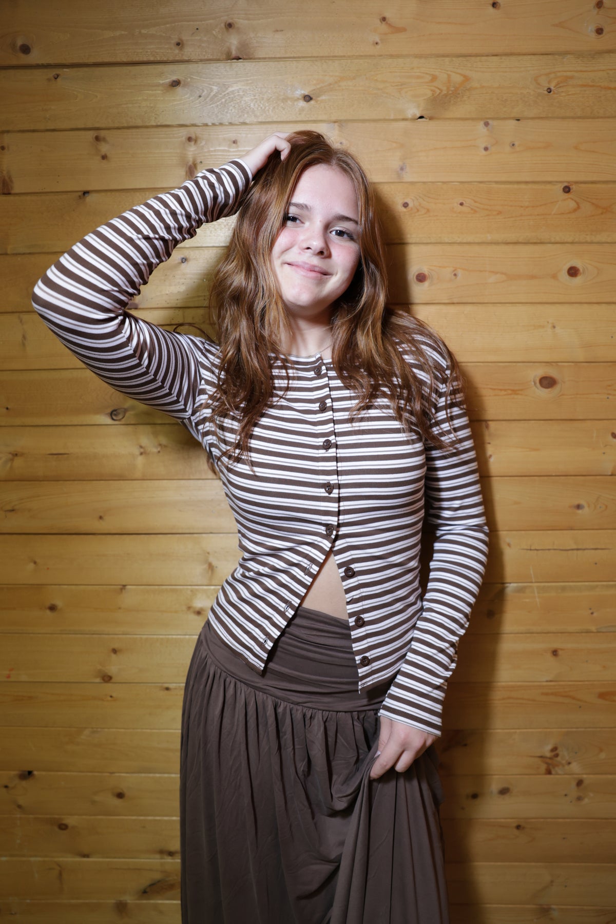 Striped Button-Down Knit Top