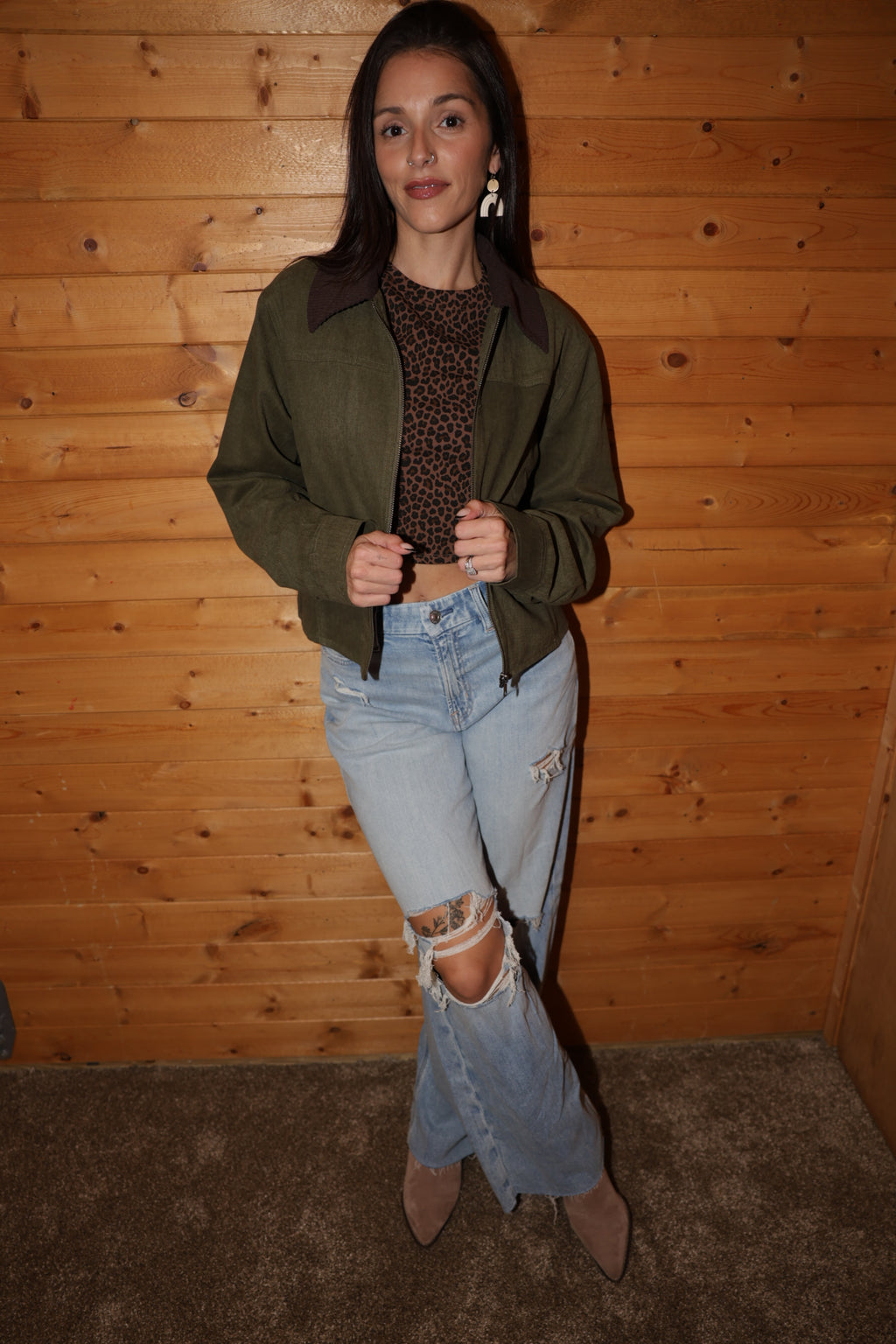Olive Corduroy Collar Jacket