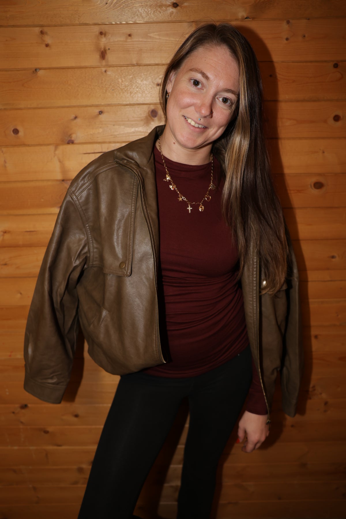 City Nights Faux Leather Bomber