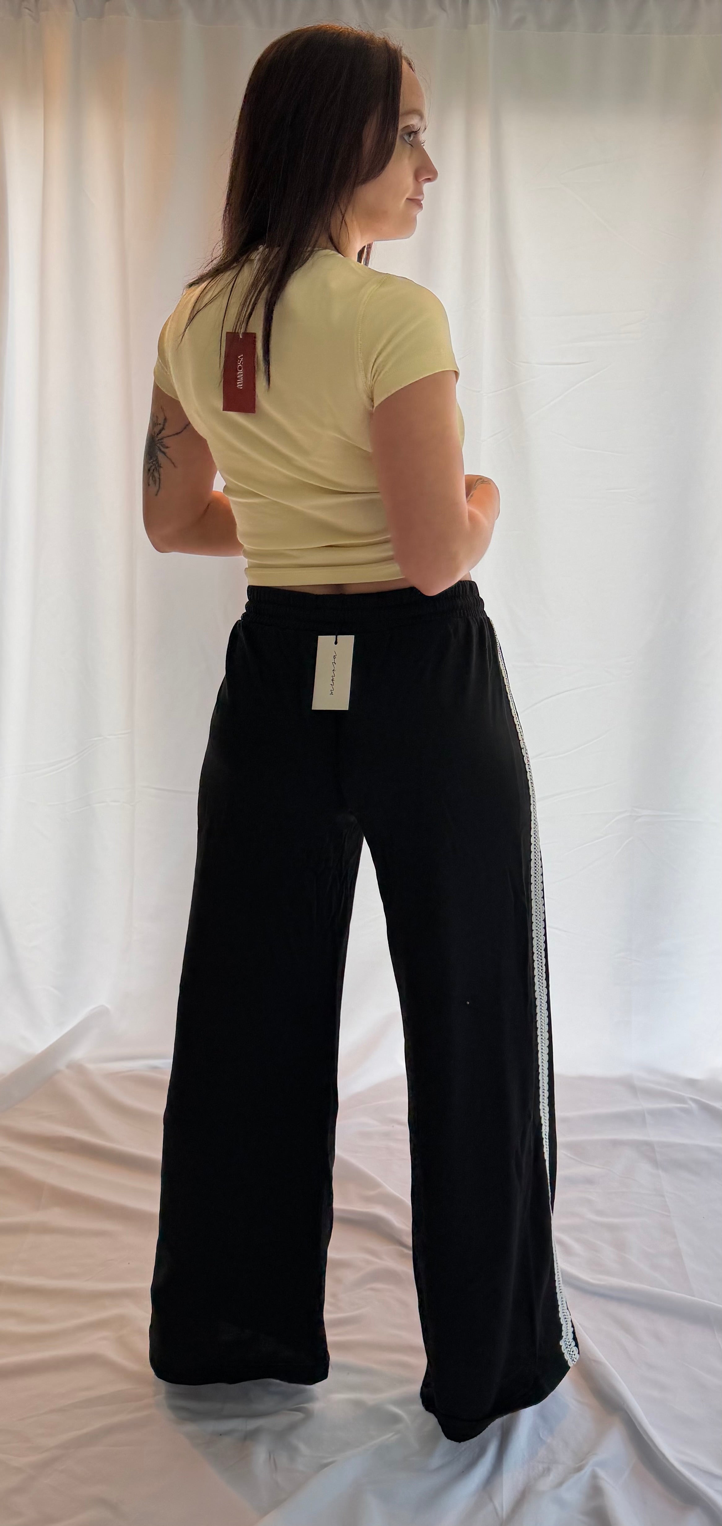 Lace-trim Wide-leg Track Pants with Drawstring