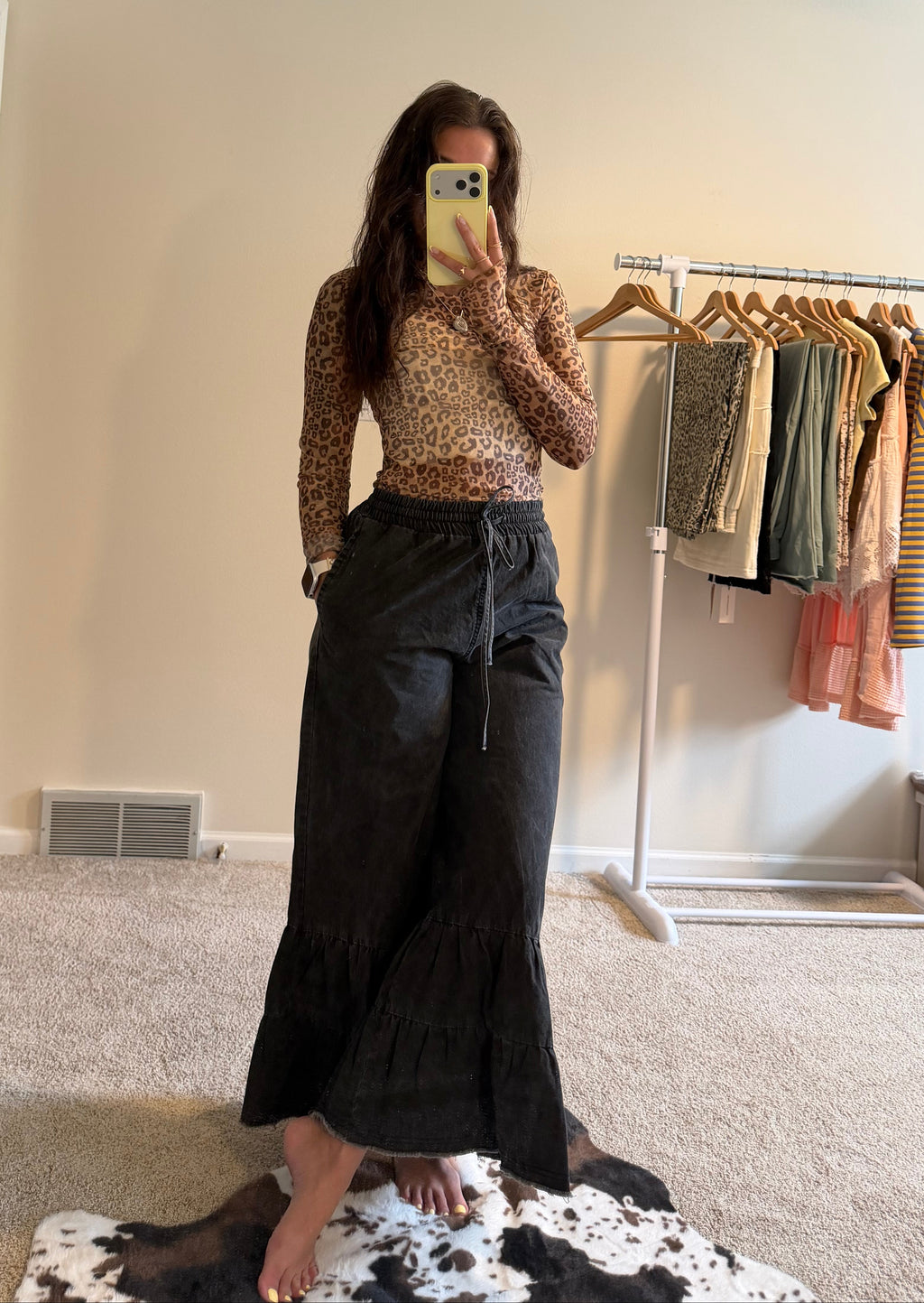 Leopard Thumbhole Sheer Lace Top