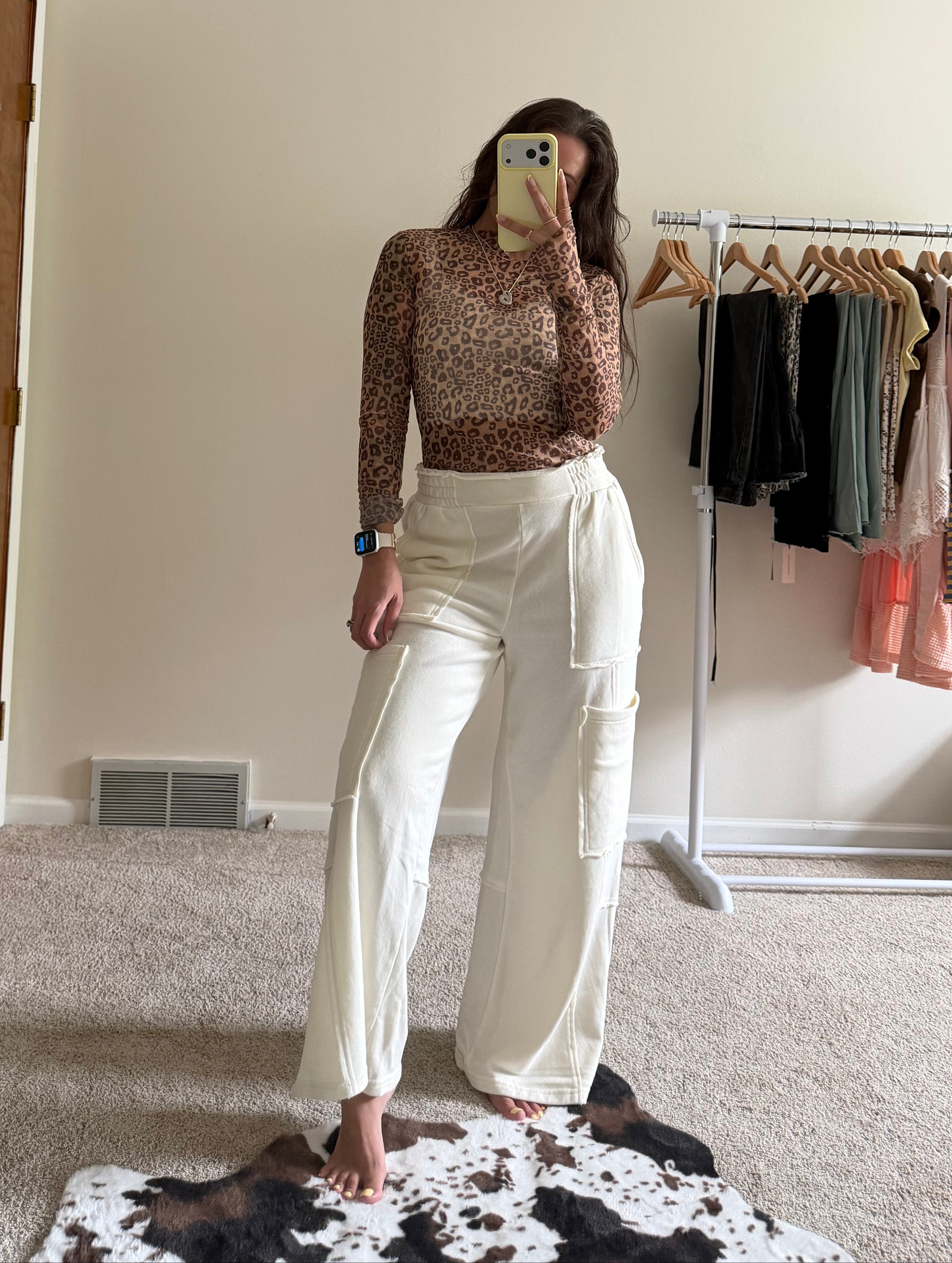 Mineral Wash Wide-Leg Cargo Lounge Pants