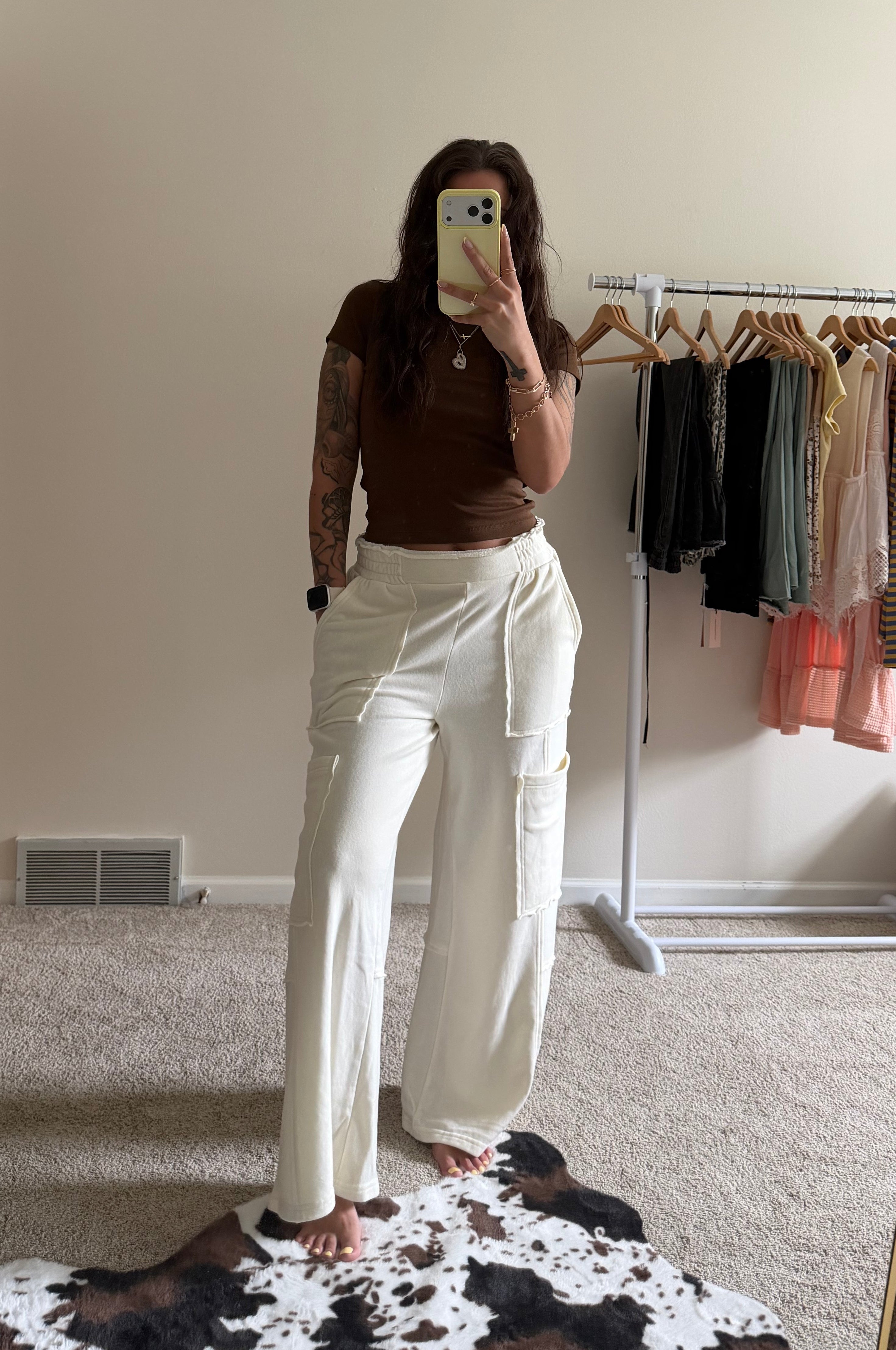Mineral Wash Wide-Leg Cargo Lounge Pants