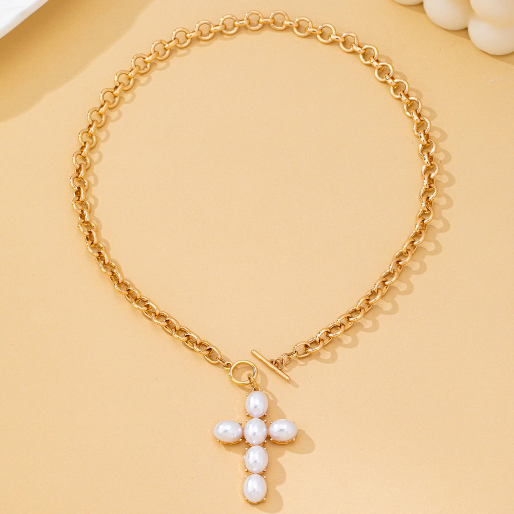 Pearl Cross Toggle Necklace