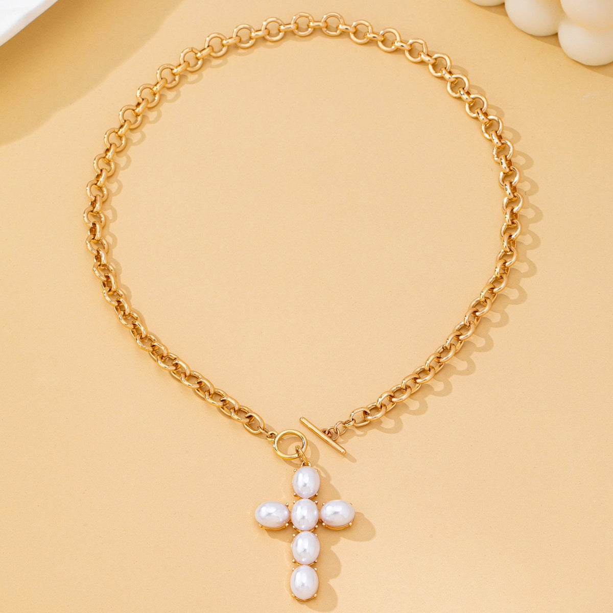 Pearl Cross Toggle Necklace