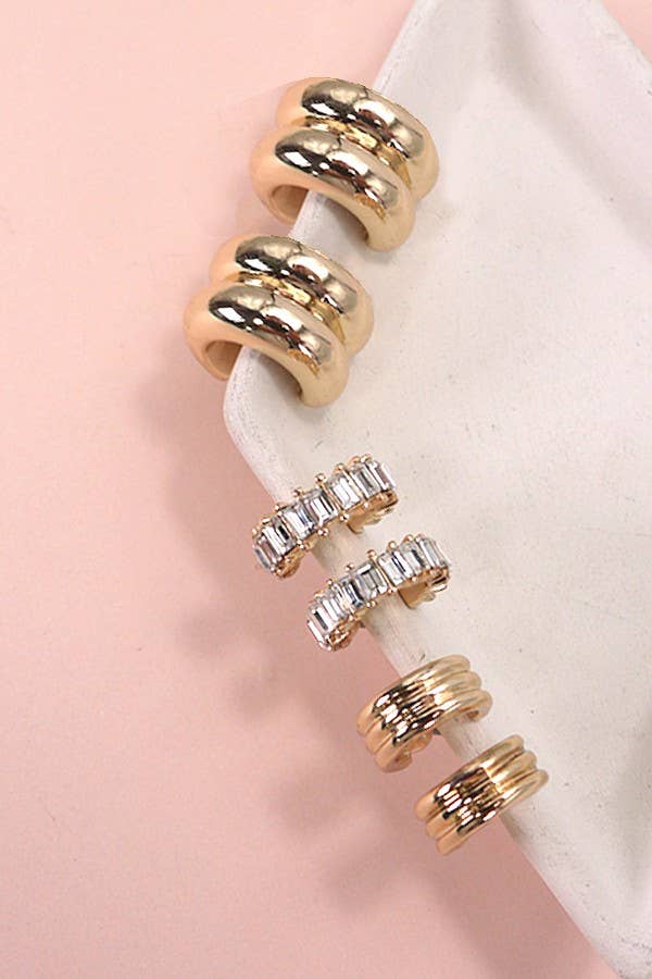 Baguette Stone Double Hoops